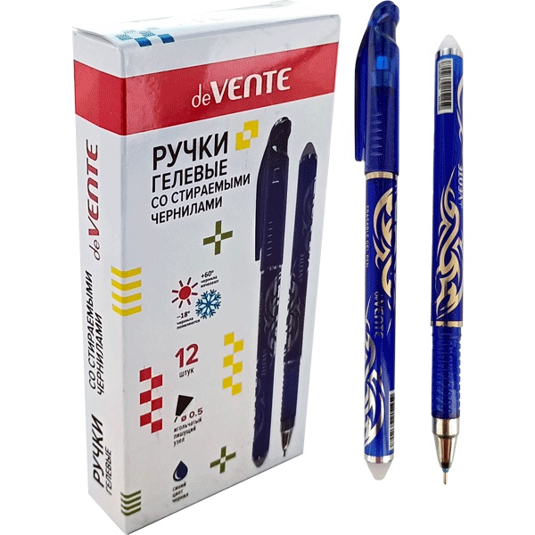 Ручка "пиши-стирай" гелевая, синяя, Ø 0.5 мм "игла", рифл. упор, deVENTE Energery