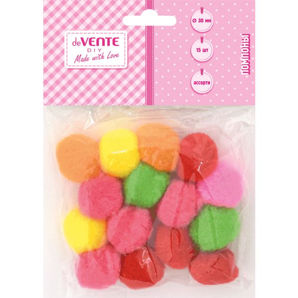 Помпоны Ø 30 мм, микс цветов, 15 шт., deVENTE DIY