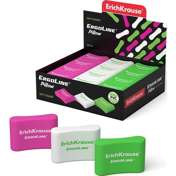 Ластик ErichKrause ErgoLine Pillow, TPR, эрг. форма, 33*21*10 мм, 3 дизайна Ластик ErichKrause ErgoLine Pillow, TPR, эрг. форма, 33*21*10 мм, 3 дизайна