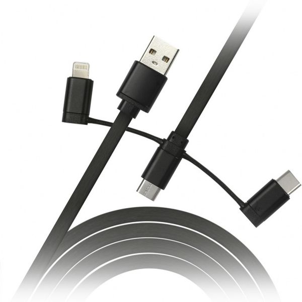 Дата-кабель Smartbuy USB - 3 в 1 Micro+C+8pin, длина 1 м, черный 