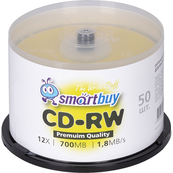 Диск CD-RW SMARTBUY, 700 Мб, 4-12x, Cake Box (упаковка на шпиле), КОМПЛЕКТ 50 шт.