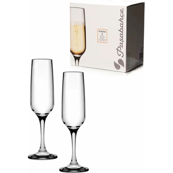 Набор бокалов для шампанского ИЗАБЕЛЛА на ножке узкий 200 мл, 6 шт, стекло