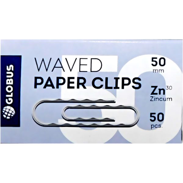 Скрепки 50 мм, оцинкованные, 50 шт., овальные гофрированные, в к/к, Globus