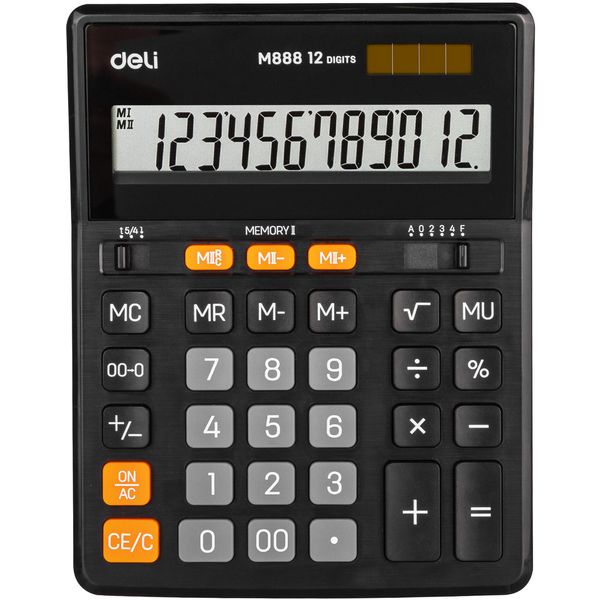 Калькулятор бухгалтерский Deli EM888, 12-разряд., ЖК, 2 яч. памяти, дв. питание, 00, →, черный Калькулятор бухгалтерский Deli EM888, 12-разряд., ЖК, 2 яч. памяти, дв. питание, 00, →, черный