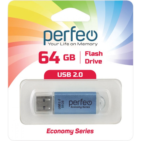 Флеш-накопитель USB 2.0, 64 ГБ, E01 Perfeo_синий*