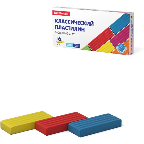 Пластилин классический ErichKrause Basic, 6 цветов, 108 г, к/упаковка