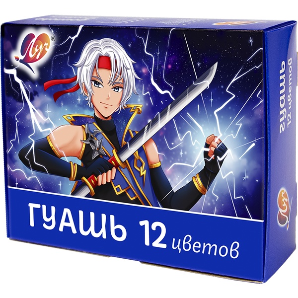 Гуашь для детского творчества 12 цветов по 15 мл ЛУЧ Аниме (синяя), картонная упаковка