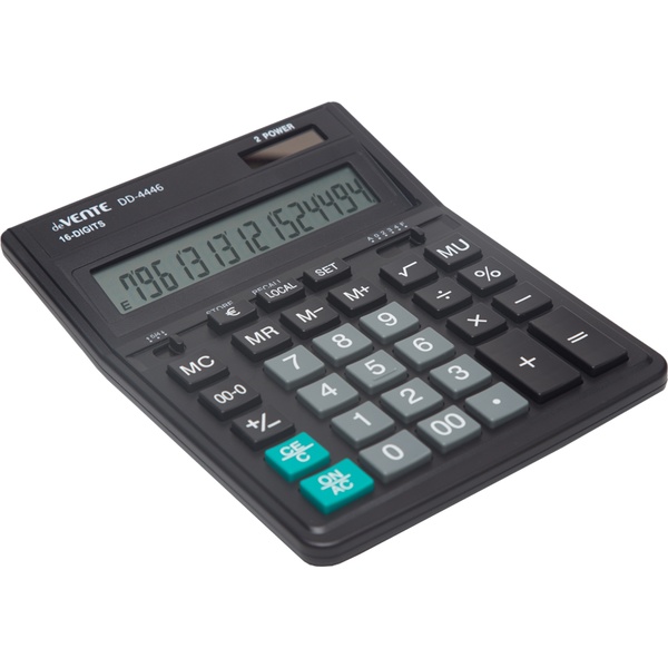 Калькулятор бухгалтерский deVENTE DD-4446, 16-разряд., 1 яч. памяти, дв. питание, 00, →, MU, €, черный