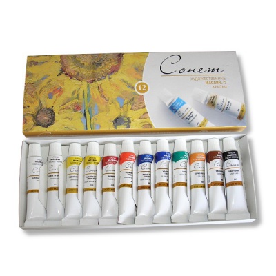 Краски масляные художественные СОНЕТ, 12 цв/туб по 10 мл, картон. уп.