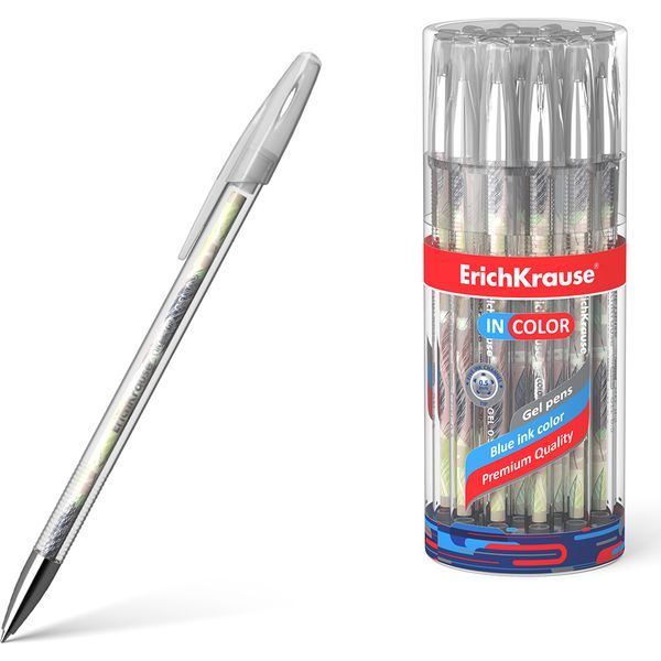Ручка гелевая 0,5 мм синяя ErichKrause InColor. Flora, прозрачный корпус, принтованный стержень