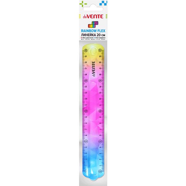 Линейка 20 см, пластик HIPS, полупрозрачная радужная, deVENTE Rainbow Flex (гибкая) Акция!