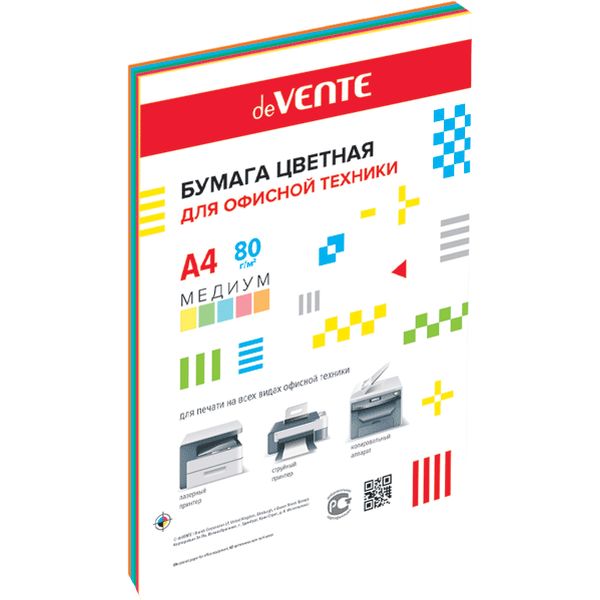 Бумага цветная А4/80/50 л., медиум, 5 цветов, deVENTE