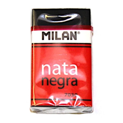 Ластик MILAN Nata Negra 7030, мягкий, полимер, прямоуг, 39*24*10 мм, картон. держатель, черный