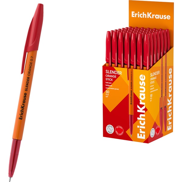 Ручка шариковая красная, 0.7 мм "игла", super glide TEC, ErichKrause Slender Stick Orange
