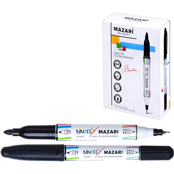 Маркер для CD/DVD двусторонний, черный, 0.5/2.0 мм, BINATEX