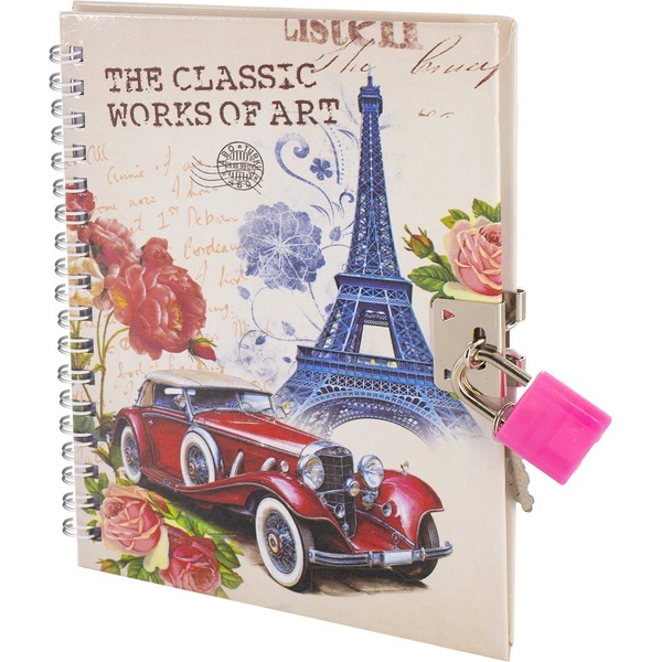 Блокнот с замочком, B6, 45 л., клетка, гребень, обл. 7БЦ, Alingar Путешествие