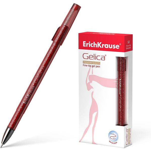 Ручка гелевая красная, Ø 0.5 мм "игла", лин. 0.4 мм, ДП 500 м, блест. корп., ErichKrause Gelica Stick