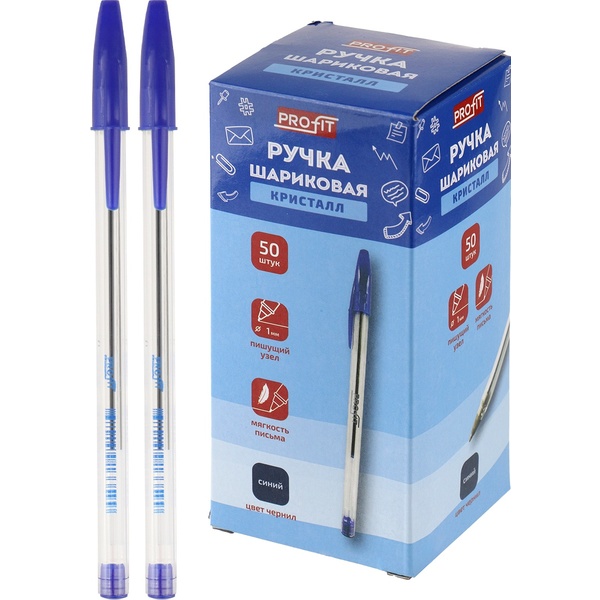 Ручка шариковая синяя, 1.0 мм, метал. н-к, прозр. корп., PROFIT Кристалл Ручка шариковая синяя, 1.0 мм, метал. н-к, прозр. корп., PROFIT Кристалл