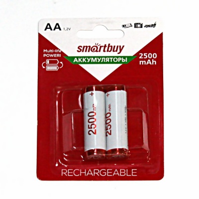 Аккумулятор AA/HR06 (2BL) 2500 mAh, 1.2 V, NiMh, Smartbuy (кратно 2)