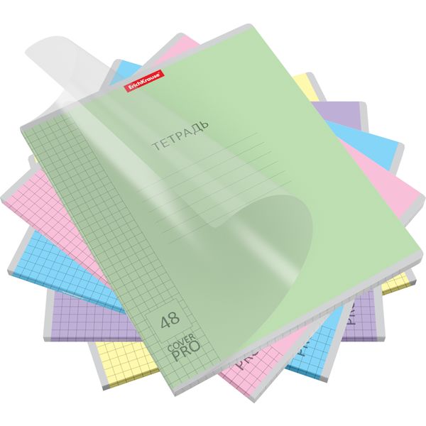 Тетрадь А5, клетка, 48 л., на скобе, 60 г/м², пласт. облож., ErichKrause Классика CoverPrо®_МИКС