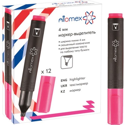 Текстмаркер розовый, неоновый, ШЛ 1-4 мм, н-к "клин", Attomex Текстмаркер розовый, неоновый, ШЛ 1-4 мм, н-к "клин", Attomex
