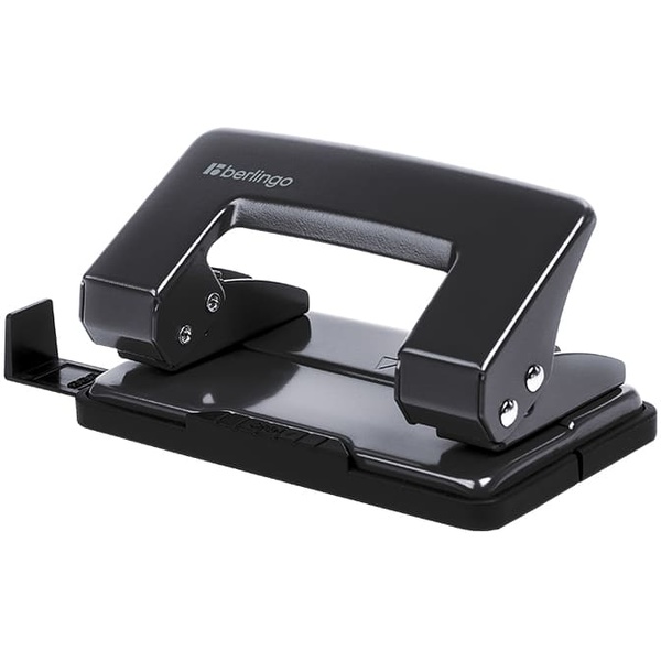 Дырокол 10л металлический, черный, с линейкой Берлинго