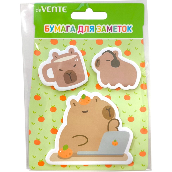 Бумага для заметок с клеевым краем, 40*40 мм/70*70 мм, 3*20 л., 80 г/м², с печатью, deVENTE Capybara&Work