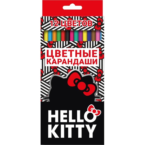 Карандаши цветные 12 шт., пластиковые, трехгранные, Centrum Hello Kitty  (в к/к)