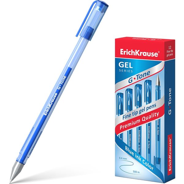 Ручка гелевая синяя, лин. 0.4 мм, ДП 500 м, рифл. грип, метал. н-к, ErichKrause G-Tone Stick Original