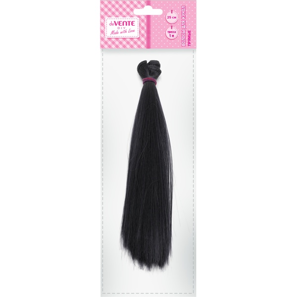 Волосы для кукол (трессы) искусственные, прямые, черные, длина 25*100 см, deVENTE DIY Акция!