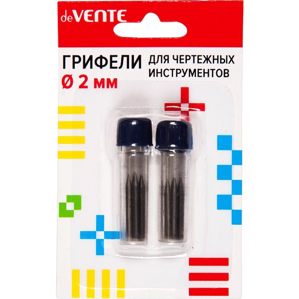 Грифели для циркуля 2*4 шт., D2 мм, 17 мм, в пласт. футлярах, deVENTE Грифели для циркуля 2*4 шт., D2 мм, 17 мм, в пласт. футлярах, deVENTE