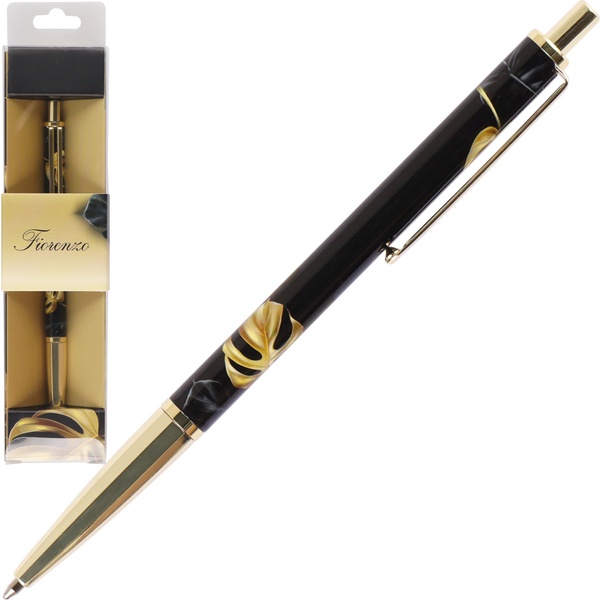 Ручка шариковая подарочная FIORENZO Тропический шик, нажим. м-м, цв. корп.: черн./зол., 0.7 мм, синяя