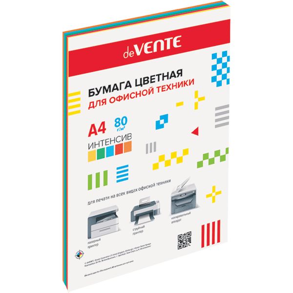 Бумага цветная А4/80/20 л., интенсив, 5 цветов, deVENTE Бумага цветная А4/80/20 л., интенсив, 5 цветов, deVENTE