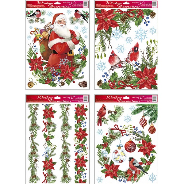Наклейка новогодняя Darlens "Новогодний декор", 30*42 см, статическая, блестки, 4 дизайна (для окон)