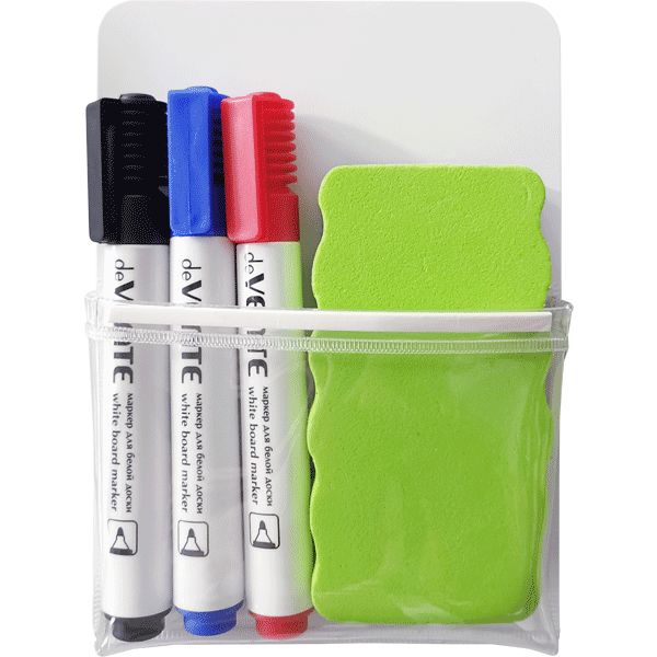 Маркеры для м/м доски, набор 3 цвета + губка, пулевидный н-к, 5 мм, deVENTE