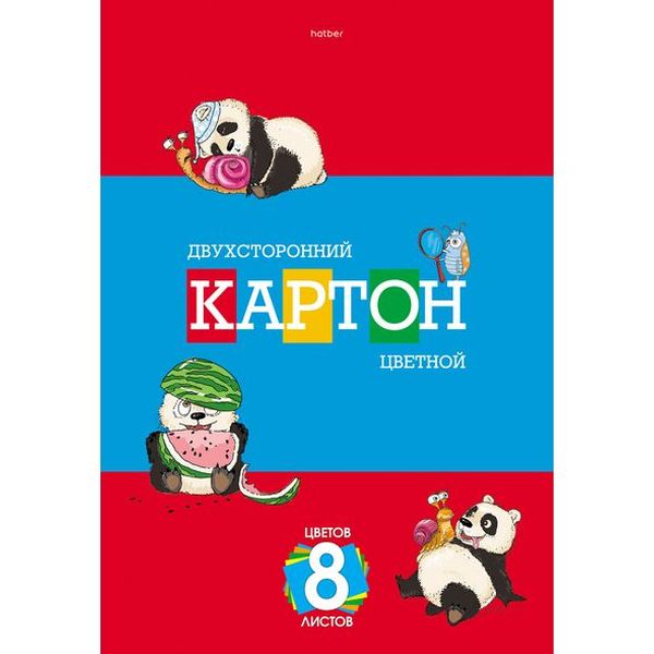 Картон цветной мелованный 8 цв., 8 л., А4, 2-ст., в папке, Hatber Приключения маленькой панды Картон цветной мелованный 8 цв., 8 л., А4, 2-ст., в папке, Hatber Приключения маленькой панды