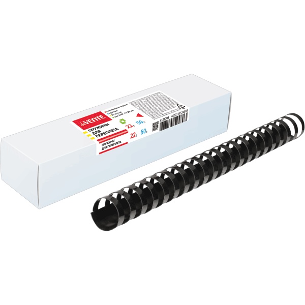 Пружина для переплета пластиковая, Ø22 мм, круглая, сшивает до 190 л., черная, 50 шт/уп, deVENTE