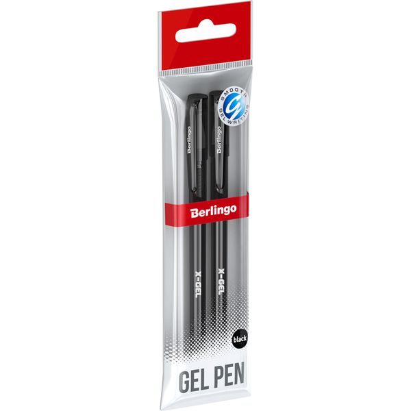 Ручка гелевая, набор 2 шт./черные чернила, 0.5 мм, узел Standard, рифл. грип, Berlingo X-Gel