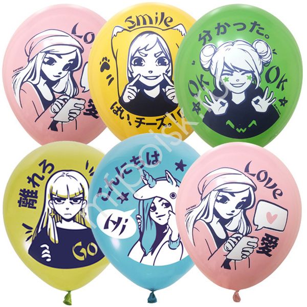 Шары воздушные тематические, Ø30 см, латекс, 1-ст. рис., ДЕКОРАТОР Девчонки Аниме (25 шт.)   Акция!