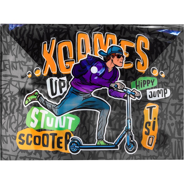 Папка-конверт на кнопке, А4, PP 180 мкм, непрозрачная, J.Otten Скутер,Акция!