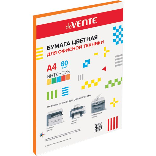 Бумага цветная А4/80/20 л., интенсив, оранжевая, deVENTE Бумага цветная А4/80/20 л., интенсив, оранжевая, deVENTE
