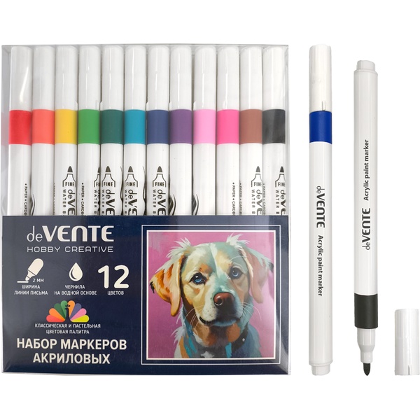 Маркеры акриловые deVENTE Hobby Creative_Classic&Pastel, набор 12 цв., пулевидный н-к, 2.0 мм