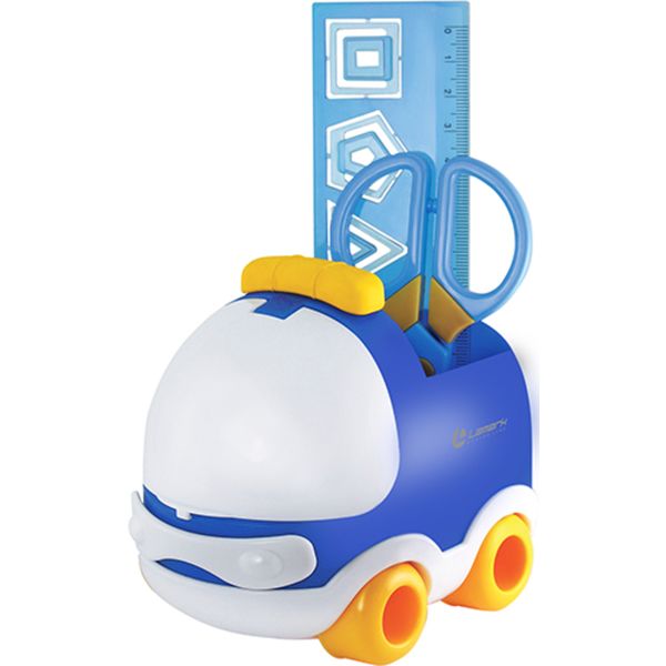 Органайзер с канцелярским инструментом LAMARK Super car/Машинка, 4 предмета, наклейки, голубой