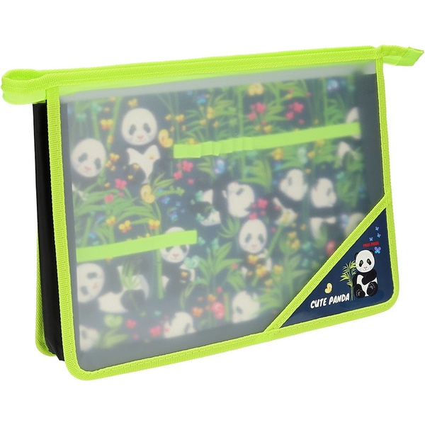 Папка для труда А4, на молнии, PP, прозр., цв. органайзер-разделит., Prof-Press Неуклюжие панды