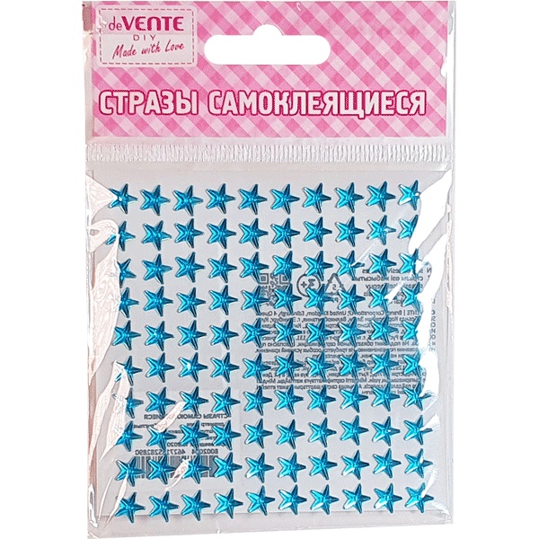 Стразы самоклеящиеся Ø8 мм, 100 шт., цв.: голубой, deVENTE Star (Звезда)