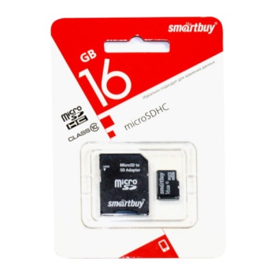 Карта памяти micro SDHC 16 Гб, сlass 10, адаптер, Smartbuy