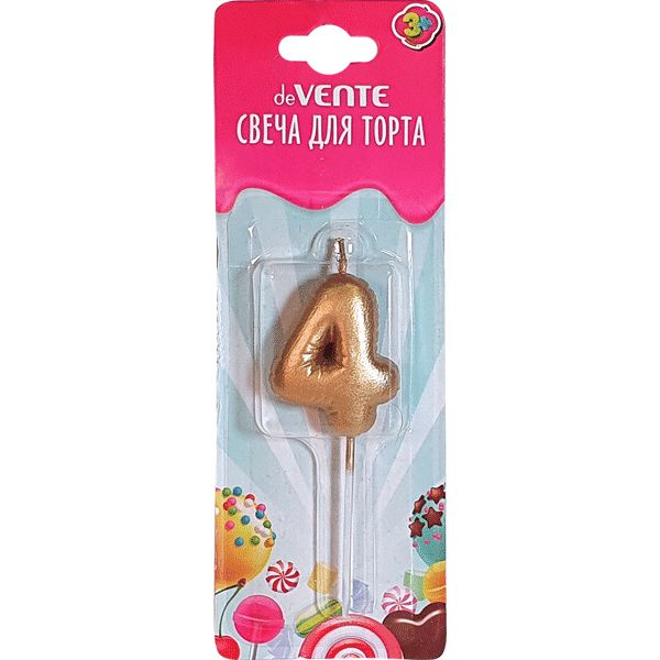 Свеча для торта Цифра 4, deVENTE Воздушный шарик/ Золотистый Свеча для торта Цифра 4, deVENTE Воздушный шарик/ Золотистый