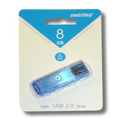 Флеш-накопитель USB 2.0, 8 ГБ, Smartbuy Glossy Blue/голубой