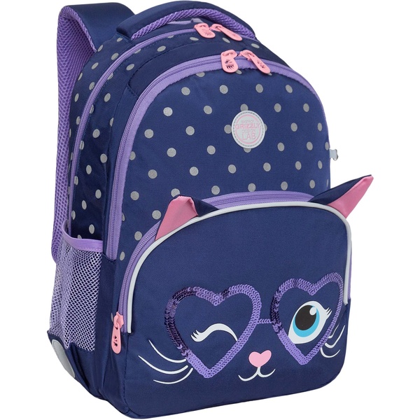 Рюкзак ученический GRIZZLY (Котик), 40*27*20 см, 13.5 л, 688 г, 2 отд, эрг. спинка  Акция!