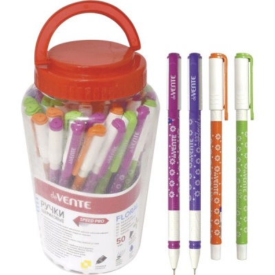 Ручка шариковая синяя, 0.7 мм "игла", эрг. грип, круг. корп., deVENTE Speed Pro_Floral_4 дизайна Ручка шариковая синяя, 0.7 мм "игла", эрг. грип, круг. корп., deVENTE Speed Pro_Floral_4 дизайна